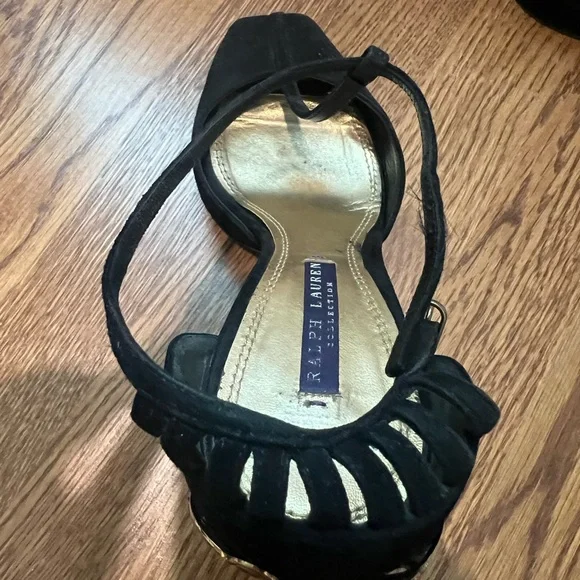 Ralph Lauren Black and Gold Heels with Intricate Design - Picture 5 of 7